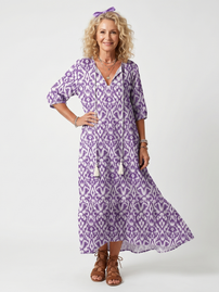 Penelope | Printed Tassel Tie Midi Dress